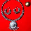 Afghani Oxidised Combo Chain Pendant Necklace Set for Girls & Women, Silver