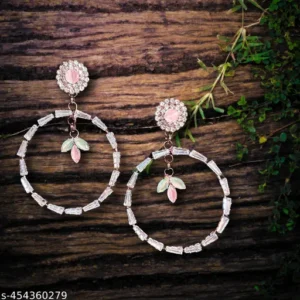 Pink & Pista Green Color Fashion Earrings, GLOSSLY STONE FOR WOMEN AND GIRLS Alloy, Stone Pack of 3.