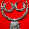Afghani Oxidised Combo Chain Pendant Necklace Set for Girls & Women, Silver