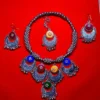 Afghani Oxidised Combo Chain Pendant Necklace Set for Girls & Women, Silver