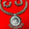 Afghani Oxidised Combo Chain Pendant Necklace Set for Girls & Women, Silver